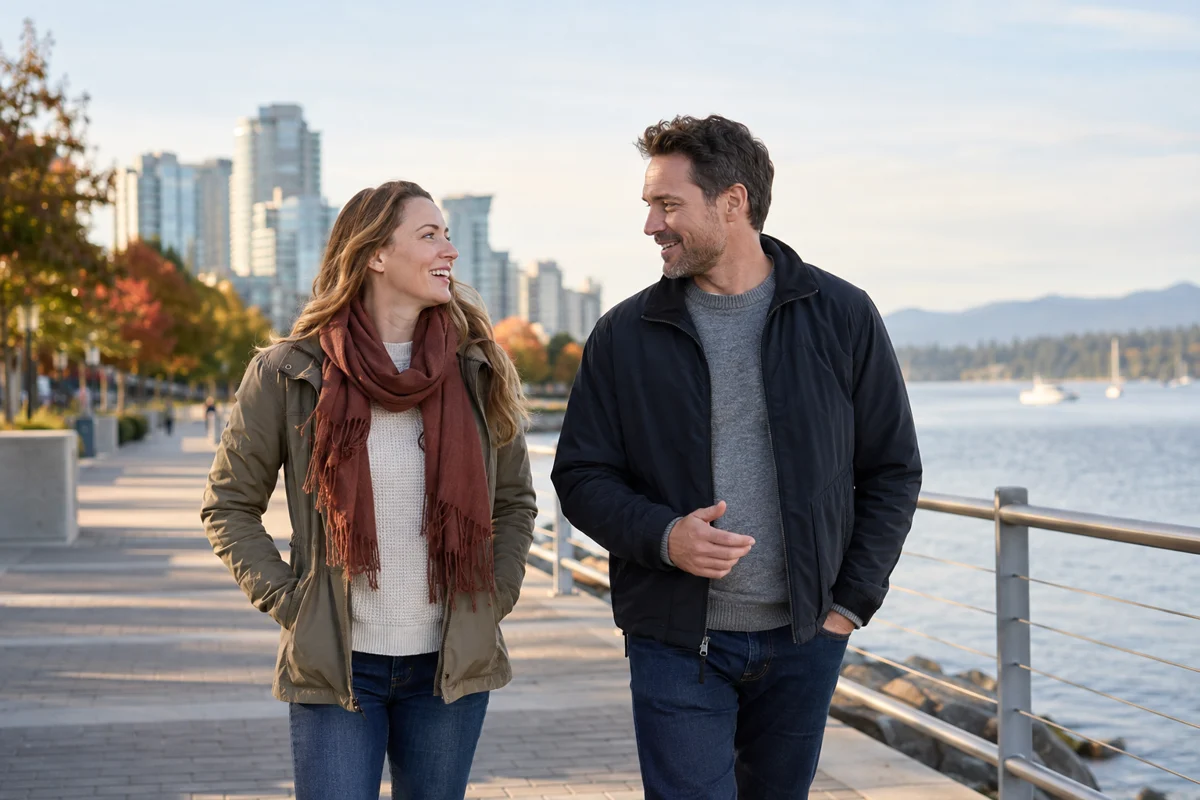 A couple enjoying time together outdoors in a Canada-inspired setting