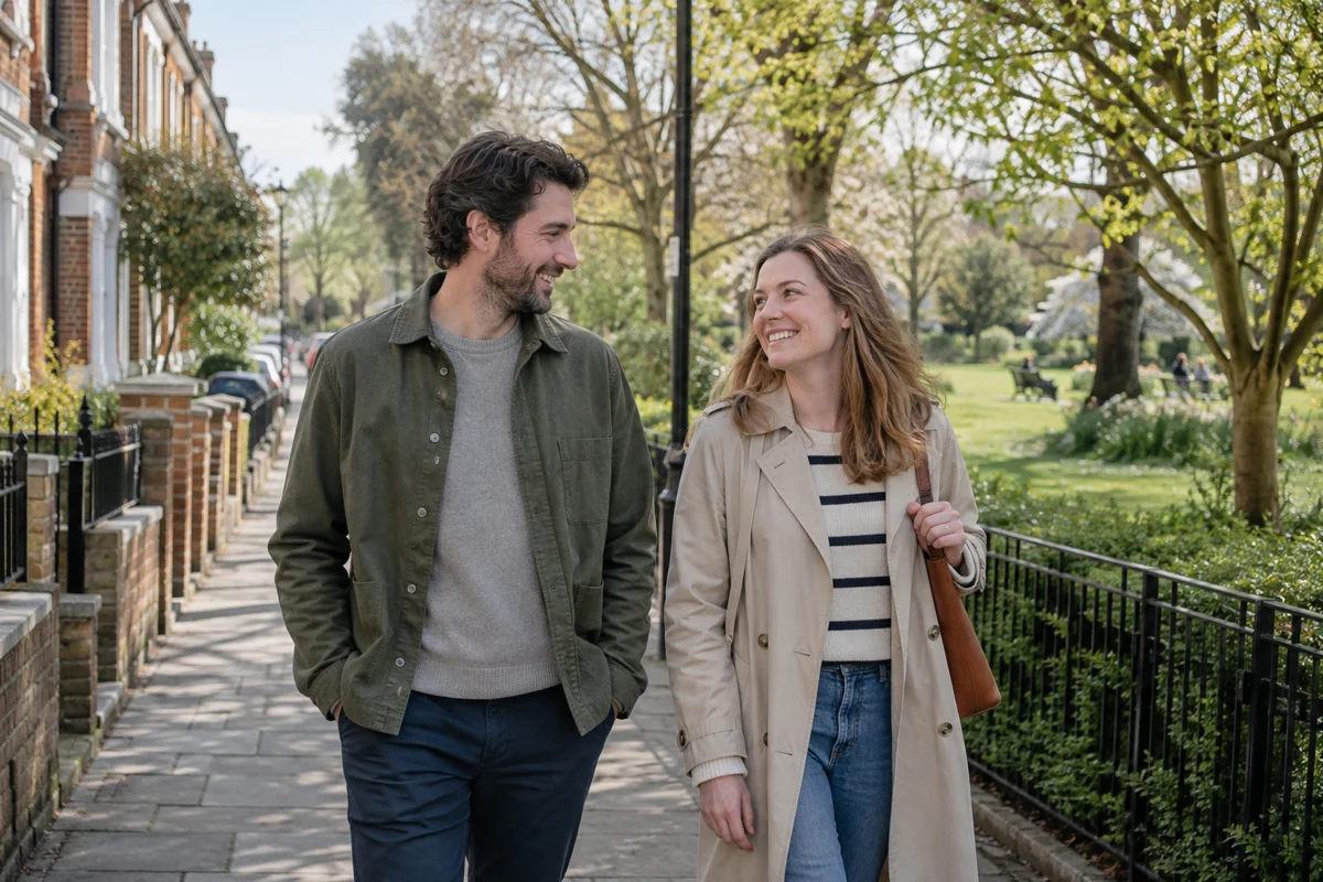 A couple enjoying time together outdoors in a United Kingdom-inspired setting